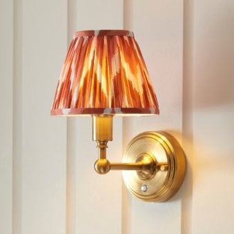 Burley Rechargeable Wall Light in Brushed Aged Brass with Zigzag 16cm Apricot Orange Shade