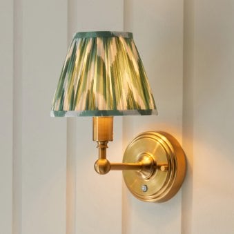 Burley Rechargeable Wall Light in Brushed Aged Brass with Zigzag 16cm Cotswold Green Shade