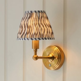 Burley Rechargeable Wall Light in Brushed Aged Brass with Zigzag 16cm Pearl Grey Shade
