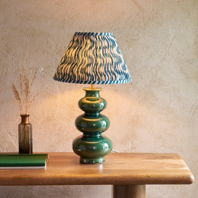 Timeless Traditions by Endon Timeless Traditions by Endon Monroe Ceramic Table Lamp in Gloss Green Glaze with Ripple 30cm Marlin Blue Shade
