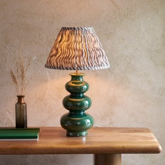 Monroe Ceramic Table Lamp in Gloss Green Glaze with Ripple 30cm Pearl Grey Shade