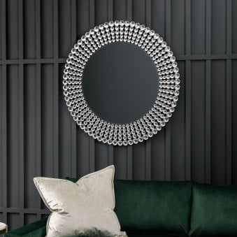 Riseley Round Wall Mirror with Clear Facetted Jewels Mounted on Matt Black Frame