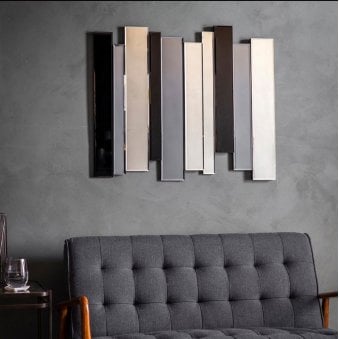 Whistley Black Smoked Multiple Panel Bevelled Edge Rectangular Wall Mirror