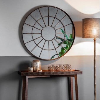 Yattendon Large Aged Bronze Finished Round Window Style Wall Mirror
