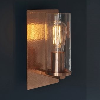 Chiswell Wall Light Hammered Copper & Clear Textured Glass