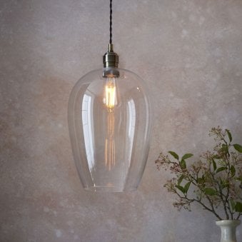 Hoburne Large Pendant in Antique Brass with Clear Glass