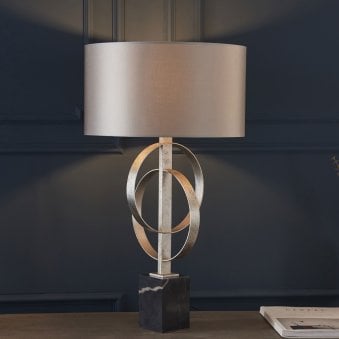 Netherbury Table Lamp in Antique Silver & Mink Shade