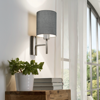 Pasteri Wall Light in Matt Nickel with a Grey Shade