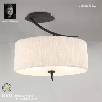 Eve Semi Flush Ceiling Light in Anthracite with White Oval Shade
