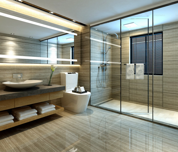 An illuminated bathroom